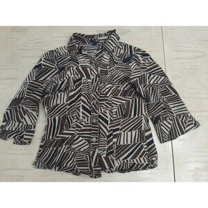 East 5th brown tan black top shirt  blouse Size S Small Button 3/4 sleve